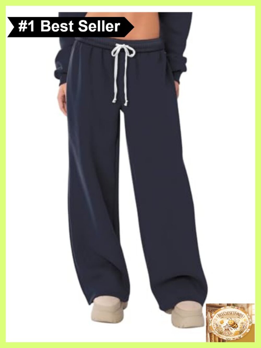 Fleece Lined Wide Leg Sweatpants High Waisted Drawstring Cotton Blend